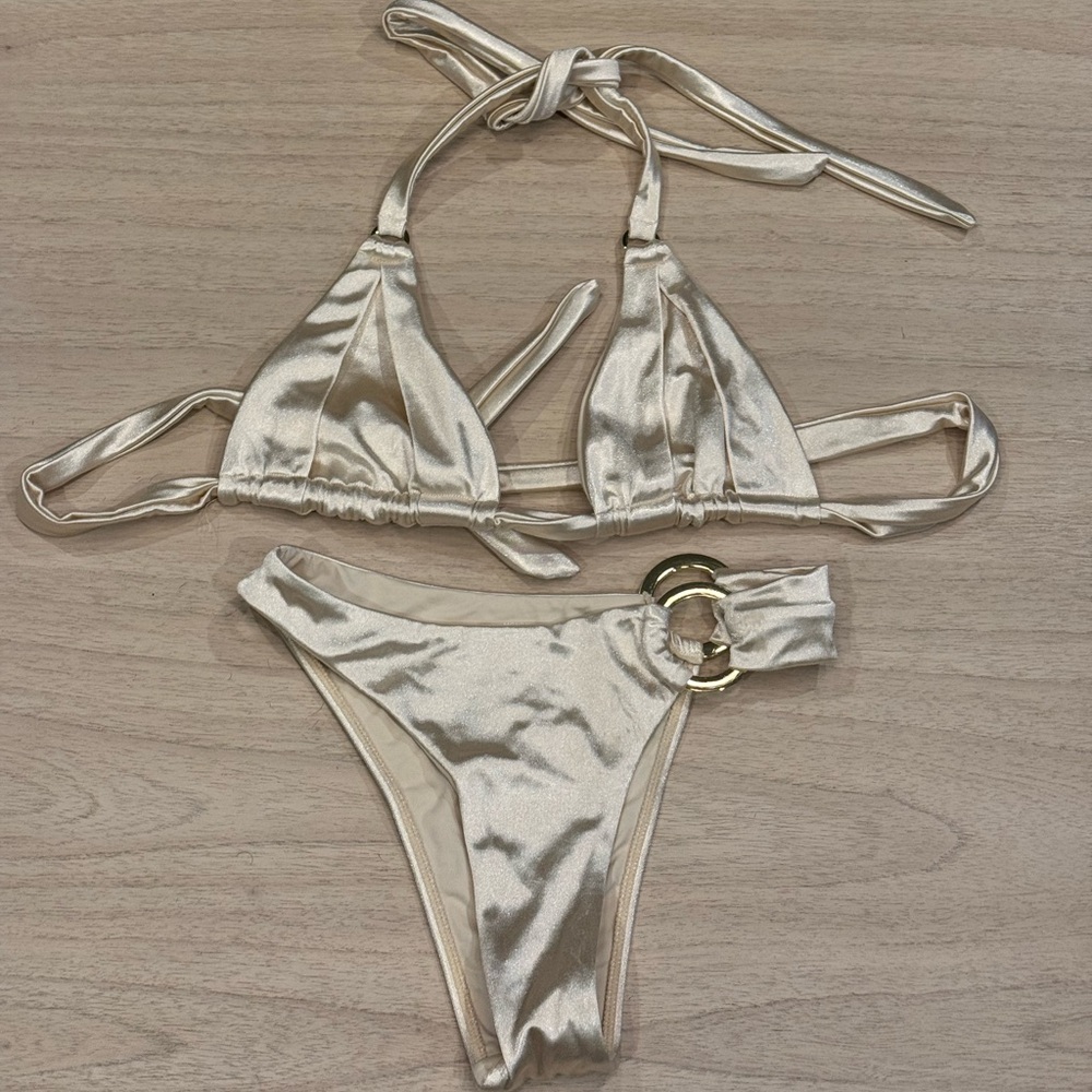 Monday Swimwear Champagne Shiny jersey bikini set